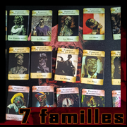 Cartes des 7 familles par Cyb, art gothique et vanités numériques.