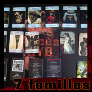 Cartes des 7 familles par Cyb, art gothique et vanités numériques.