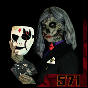 Personnage gothique tenant un masque blanc et des cartes noires – création 571 par Cyb
