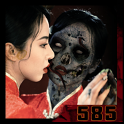 <Femme en robe rouge face à son double décomposé – portrait horrifique et vanité numérique. – création 585 par Cyb